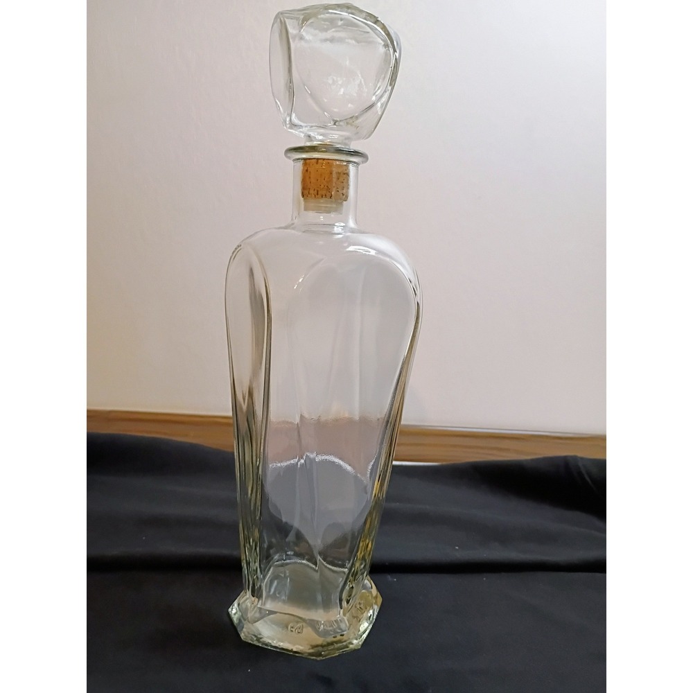 Clear‎ Glass Decanter Bottle with Cork Stopper and Unique Geometric Design